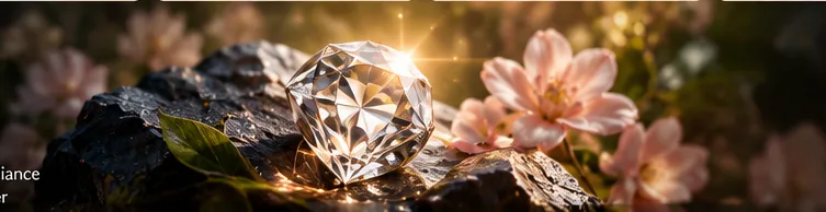 A brilliant diamond resting among leaves and flowers